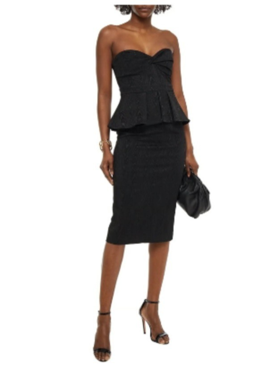 Veronica Beard Allyson Black Strapless Jacquard Peplum Midi Dress Size 6